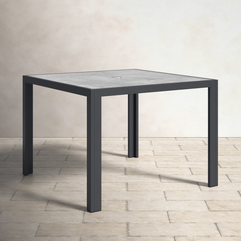 Deandra Square Metal Outdoor Dining Table With Umbrella Hole , in. W in. D, Black, 29.5" H x 41" L x 41" D