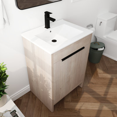 24 Inch Bathroom Vanity With Sink, Single Sink Freestanding Bathroom Vanity With Soft Close Door And Adjustable Shelf -  Ebern Designs, 13944EEDA1CC4A9B84F1FD3074FD213F