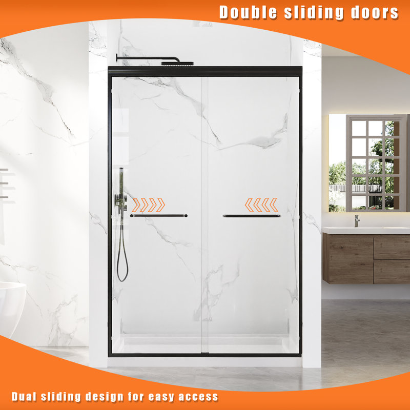 44–48 In. W X 72 In. H Framed Double Sliding Shower Door In Matte Black With 1/4 In.(6mm) Clear Tempered Glass, Matte Black