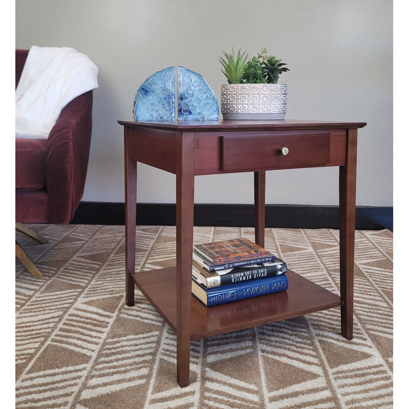 Amreece Solid Wood End Table with Storage, Mahogany