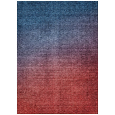 5' X 8' Navy Blue Red And Eggplant Ombre Washable Indoor Outdoor Area Rug