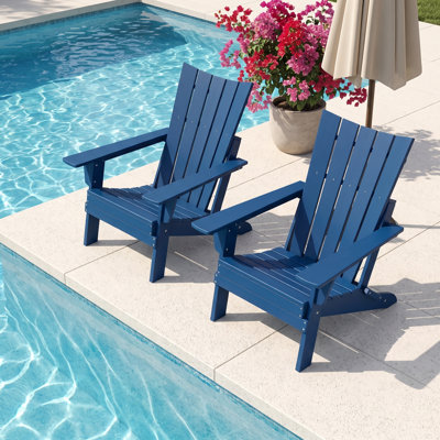Set of 2 Folding Adirondack Chairs, All-Weather HDPE with Wide Armrests for Patio, Deck, Garden