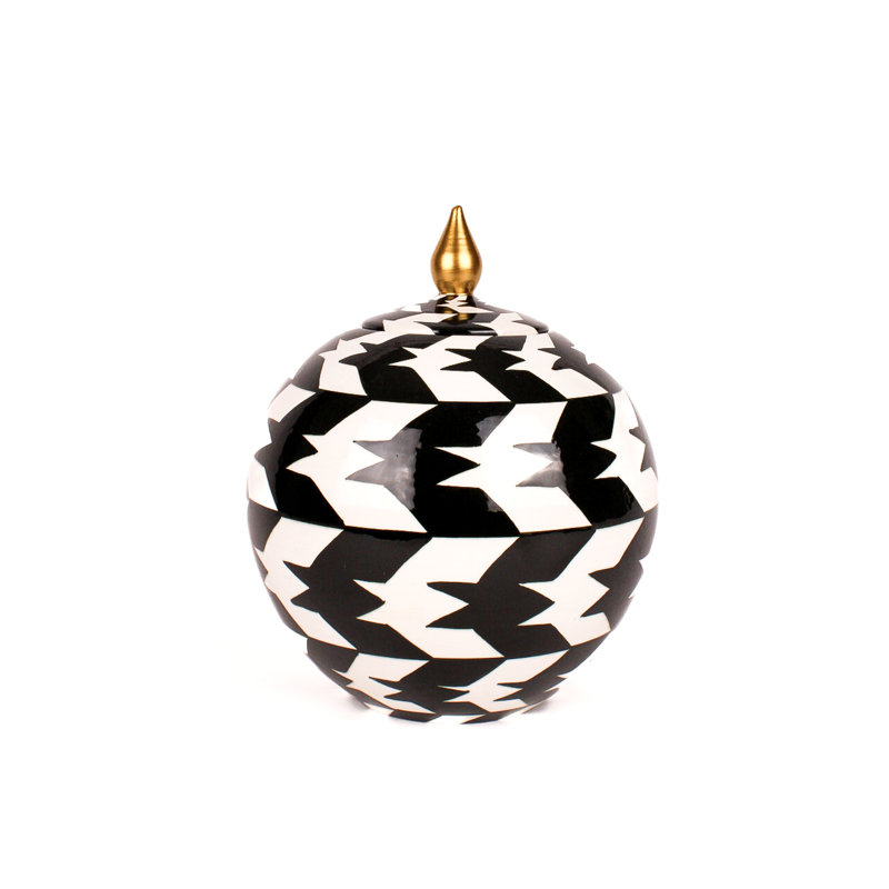 Crow's Feed Handmade Ceramic Jar, Black/White/Gold, 9.5" H x 8.5" W x 8.5" D