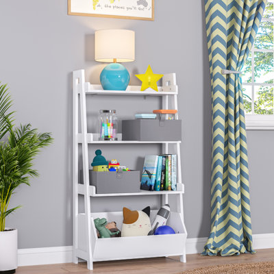 Rangement pour jouets à 4 niveaux avec étagères de rangement à 4 niveaux avec 3 tablettes ouvertes RiverRidge - blanc et 2 bacs en tissu