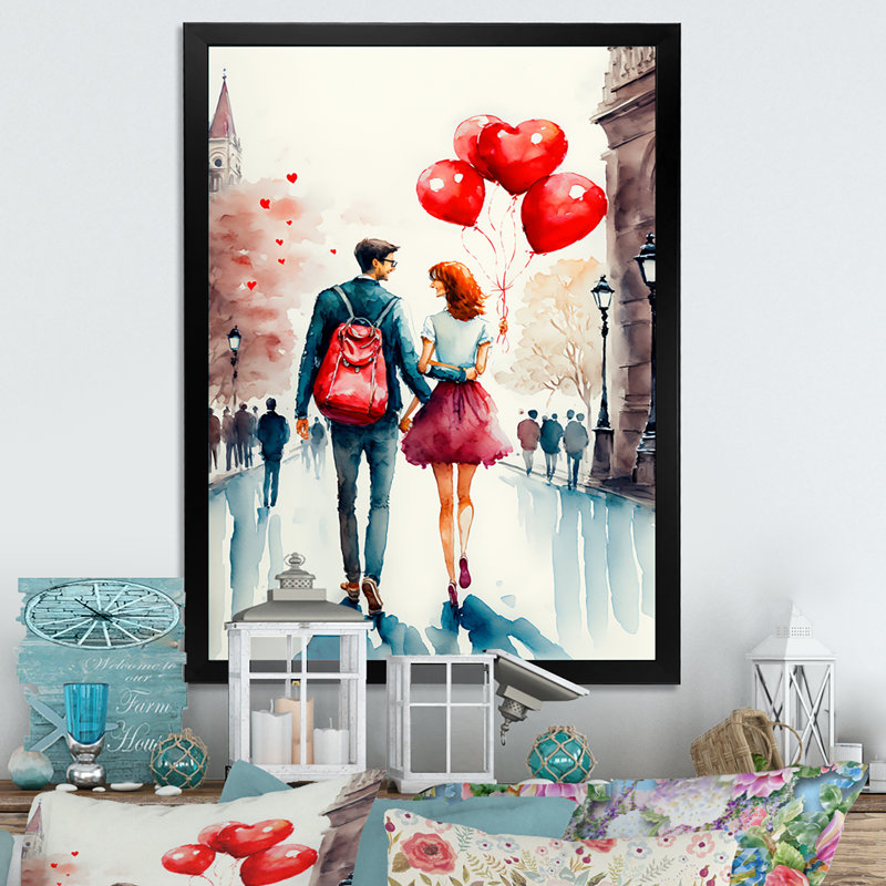 Loving Couple Walking Outdoors On Canvas Print