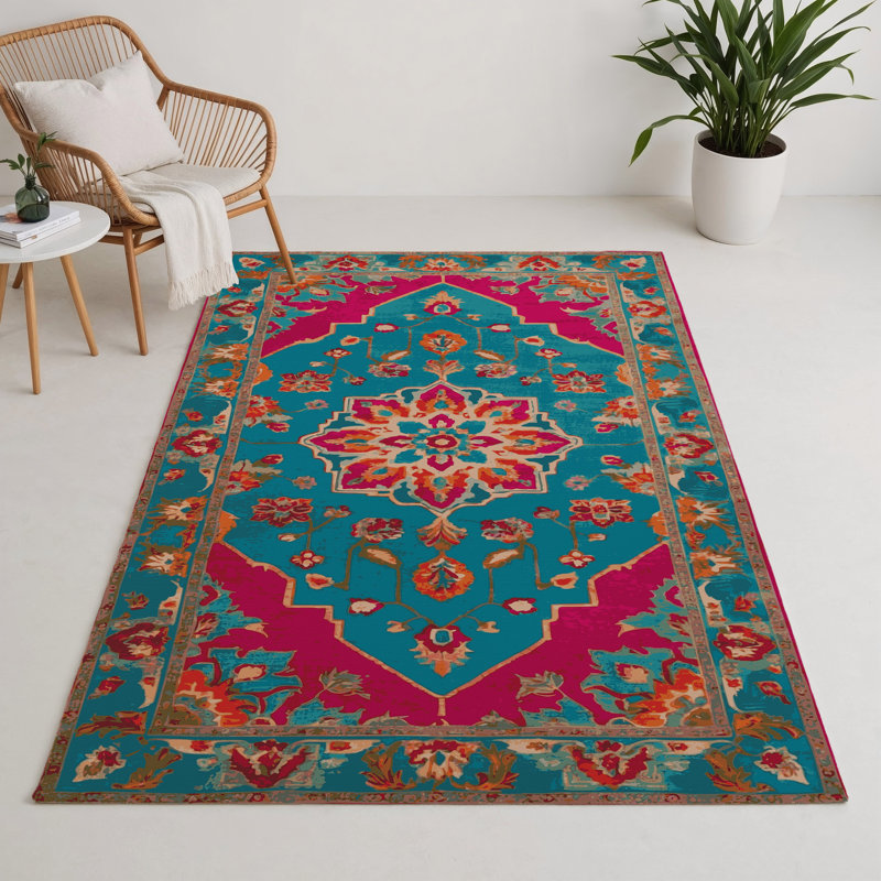Tapis bleu intérieur et extérieur Tabriz, Rectangle 5 pi x 7 pi