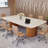 Conference Table With Unique Travertine Slab Top And Semi-Circular Stripe Base