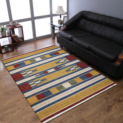 Hand Woven Flat Weave Kilim Wool Eco-Friendly Area Rugs  -  3'x5',Rectangle, Multicolor, Contemporary Modern Design, Low Pile  Handmade Area Rugs for Living Room, Bed Room