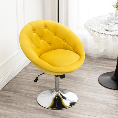 Chaise rembourrée en velours jaune avec dossier et pivot à 360 degrés, base relevable hydraulique, l 27,63 po x P 24 po, 32 po à 38,25 po de hauteur