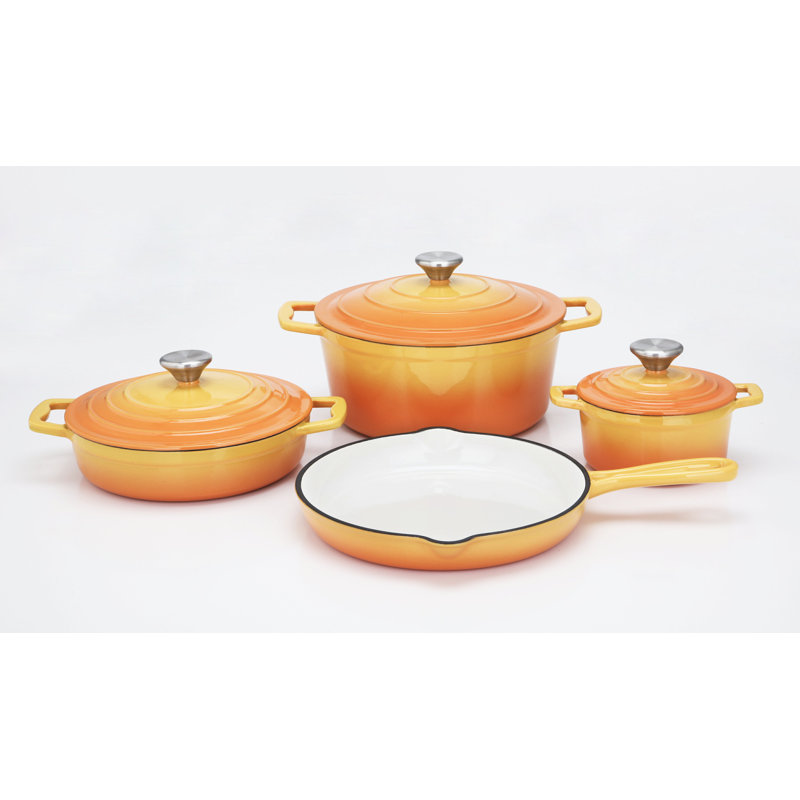 7 - Piece Cast Iron Cookware Set, Orange