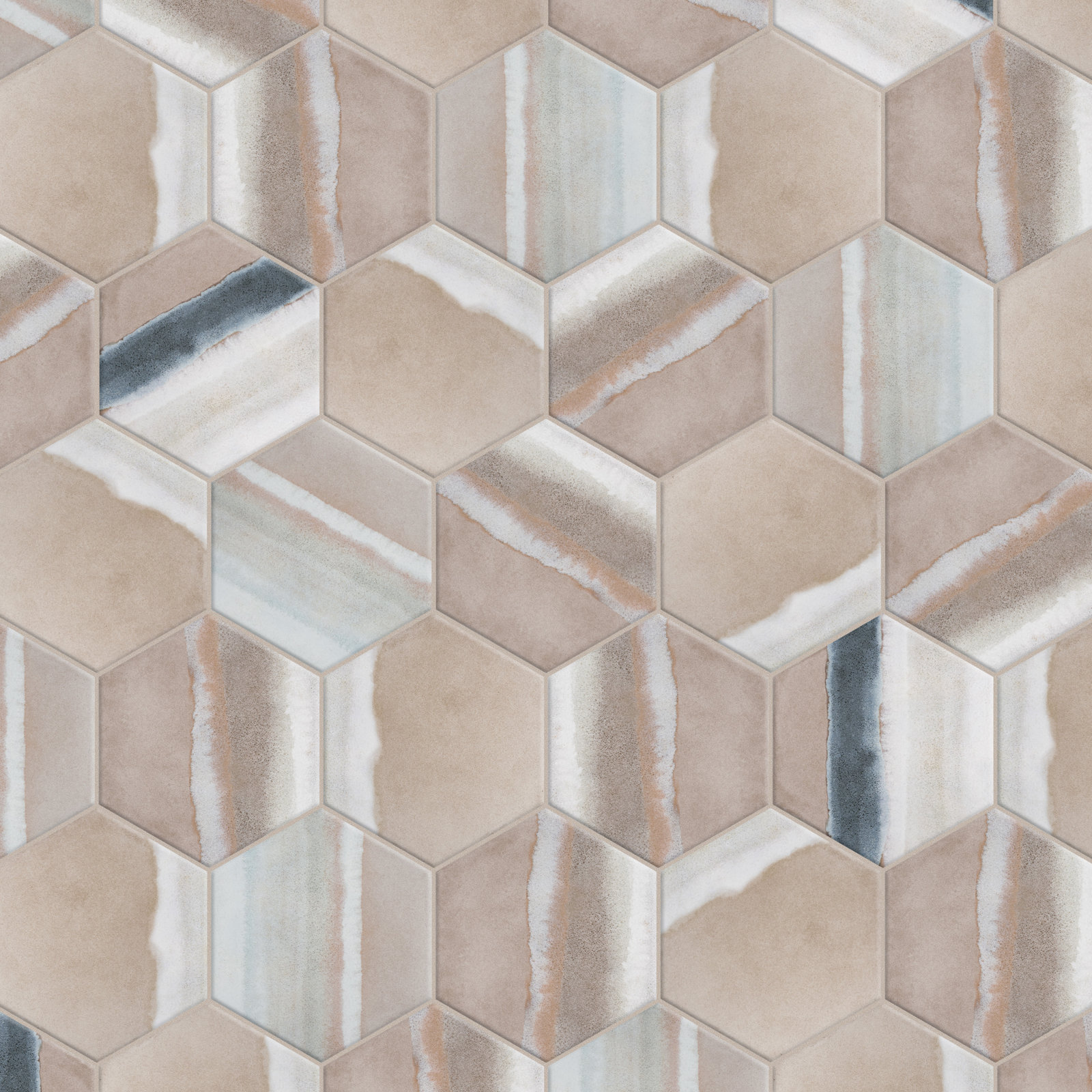 Matter Hex Canvas 8' x 9' Stone Look Wall & Floor Tile, Taupe/Blue