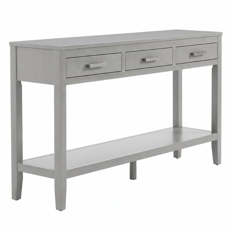 Console 59,1 po avec 3 tiroirs et tablette inférieure, Gris