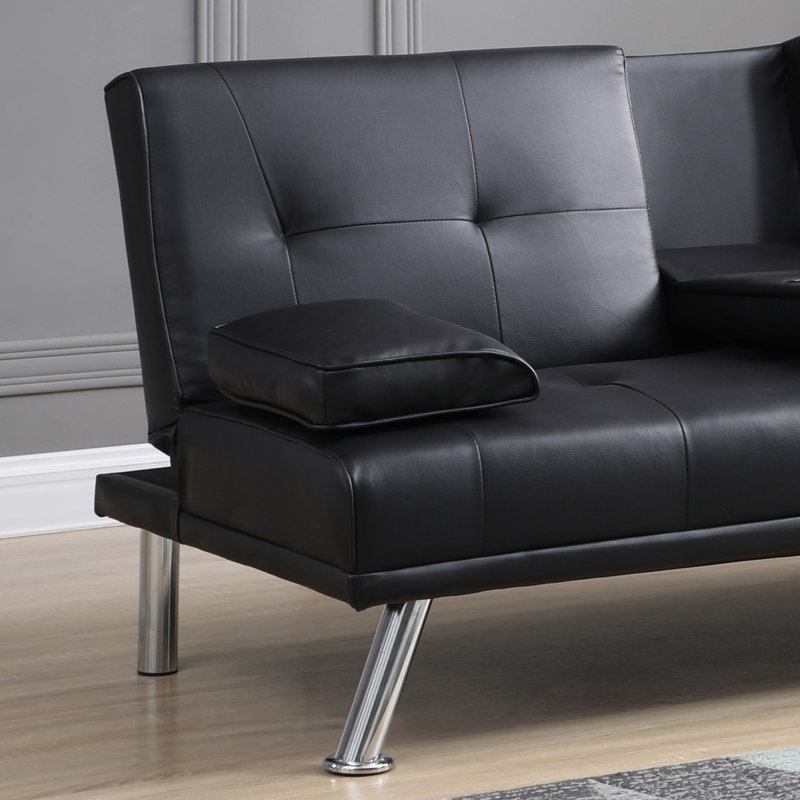 182*83*79cm, Sofa Bed with Cup Holder, Black Faux Leather