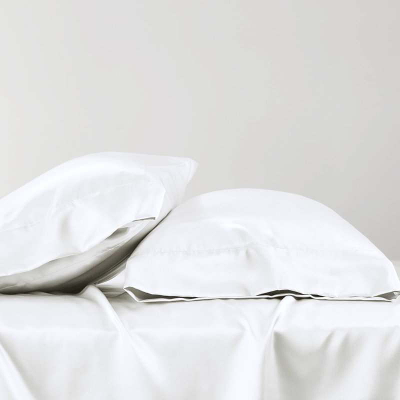 Drap-housse pour lit simple en satin de coton blanc 4 pièces - froissé, doux pour la peau et les cheveux