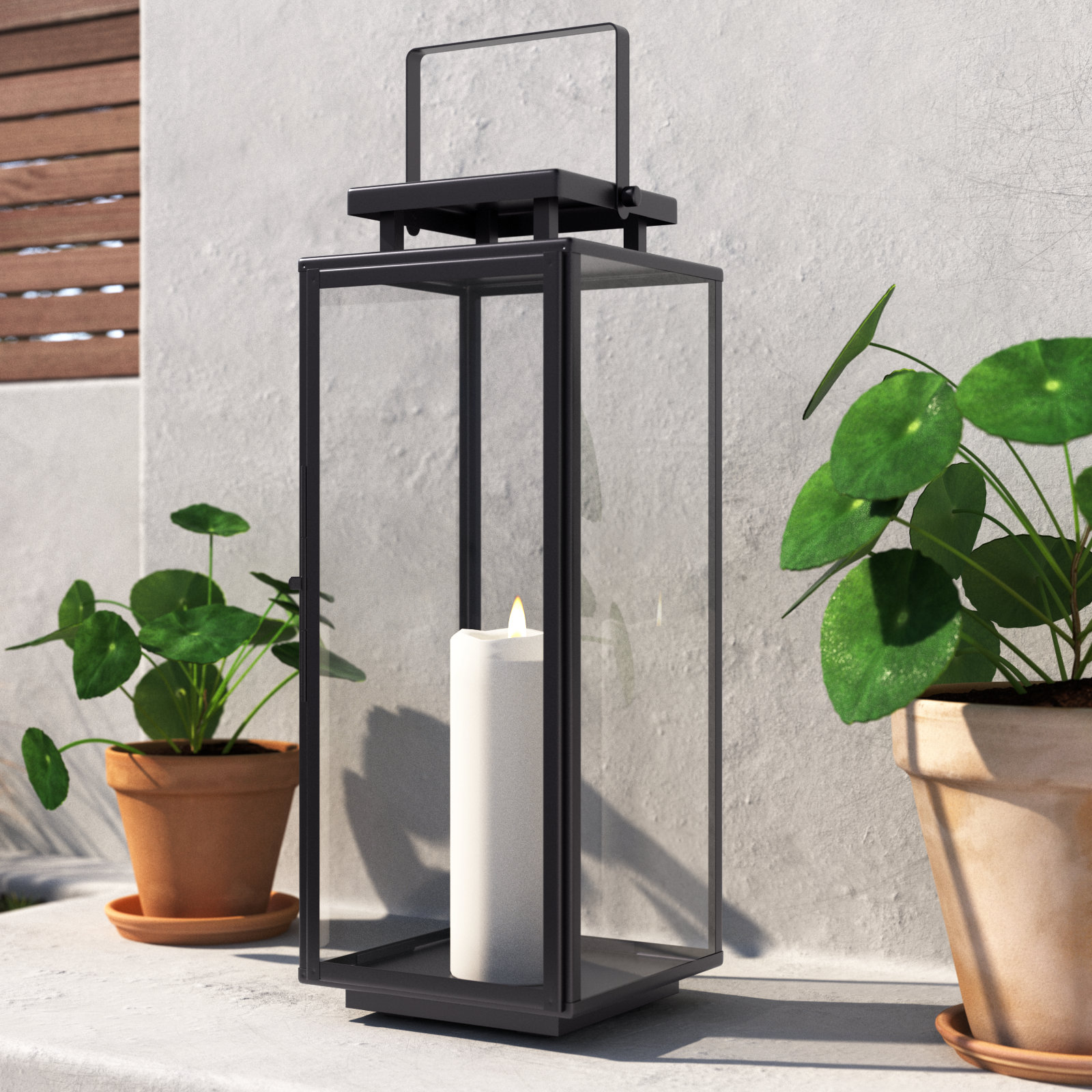 Stainless Steel Lantern Candle Holder, 30.25" H x 10" W x 10" D