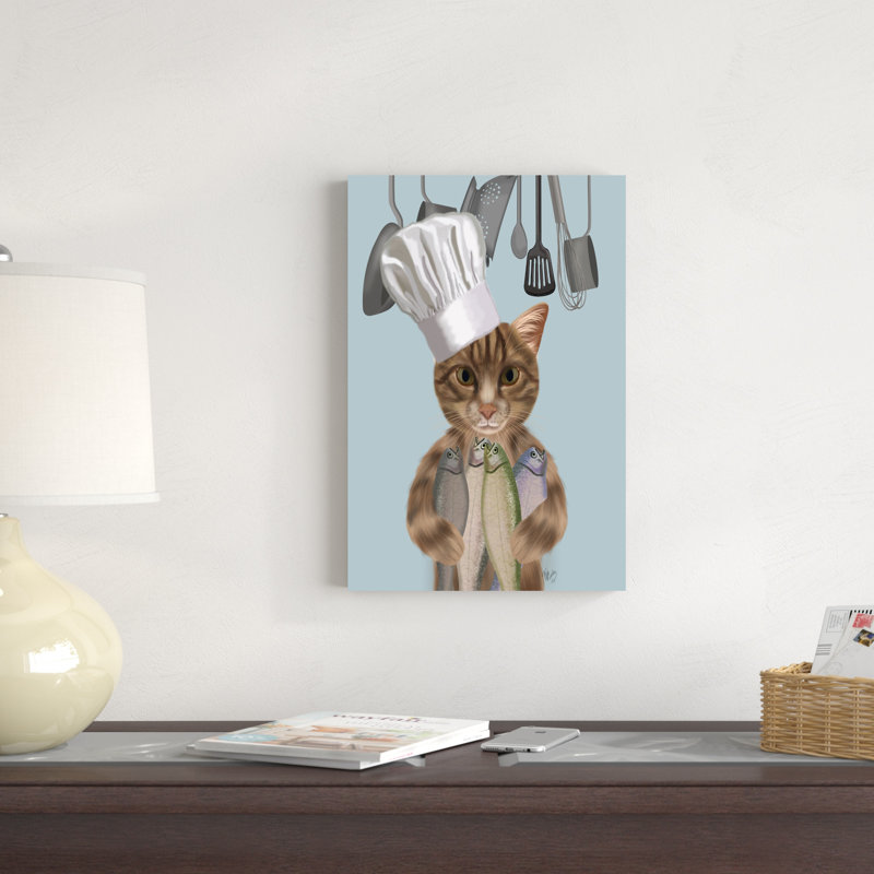 Tabby Cat Fish Chef, Portrait, H 18 po x l 12 po x P 1,25 po