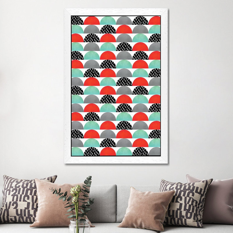 My Favorite Candy (Red And Turquoise) by Elisabeth Fredriksson - Print on Canvas, White Floater Framed