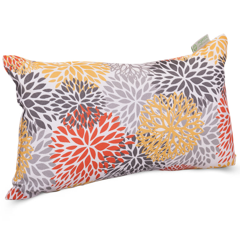 Bursting Blooms Floral Outdoor Reversible Pillow Cover, Polyeste/Polyfill, 12" H x 20" W, Orange/Red/Yellow