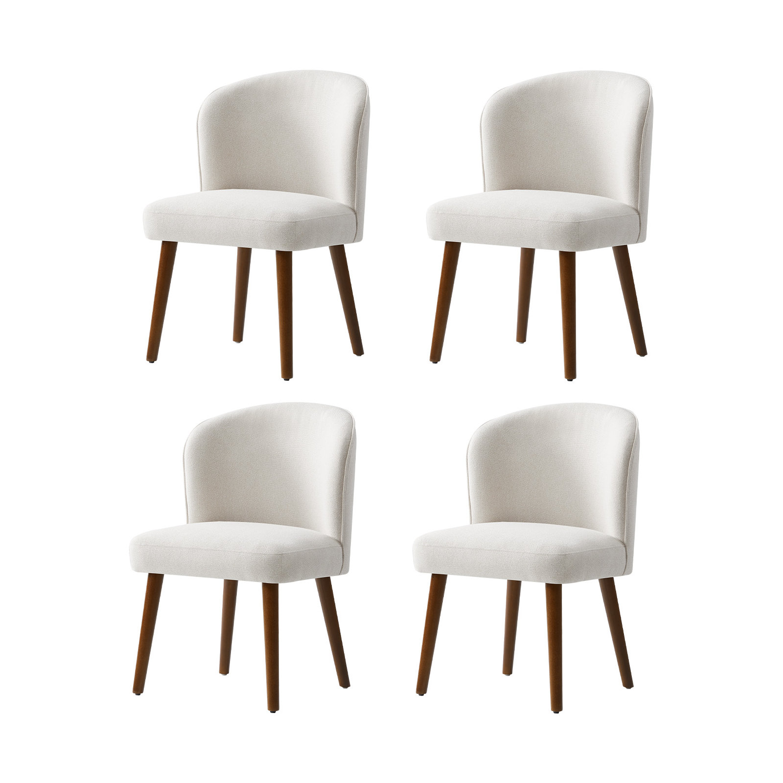 Davia Mid-Century Modern 19"H Upholstered Dining Chair with Solid Wood Leg, White, 4