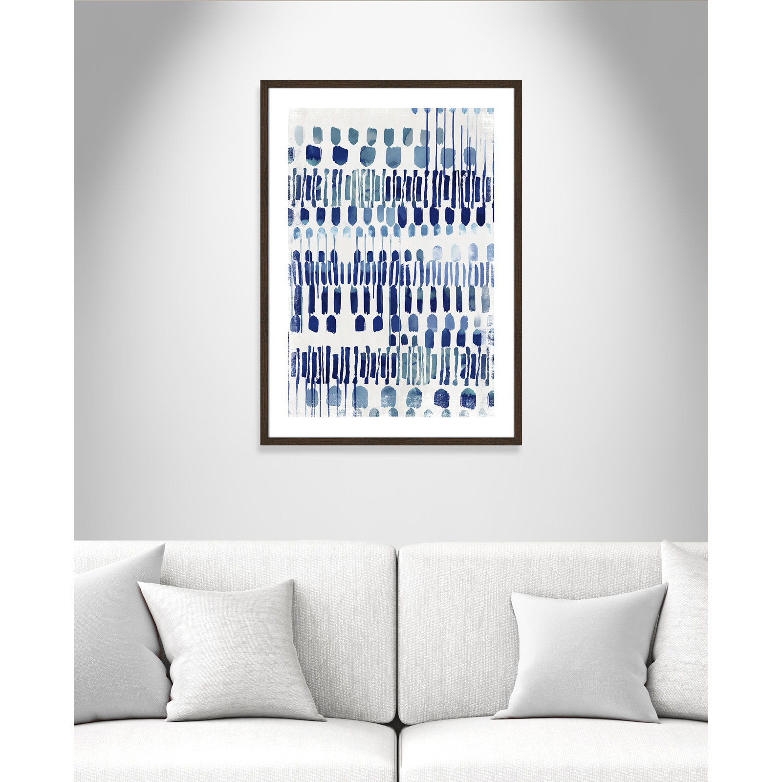 Fynn "Continuously I" Painting by Eva Watts, Walnut Wood Grain Framed Paper, White, 35.5" H x 25.5" W x 0.75" D