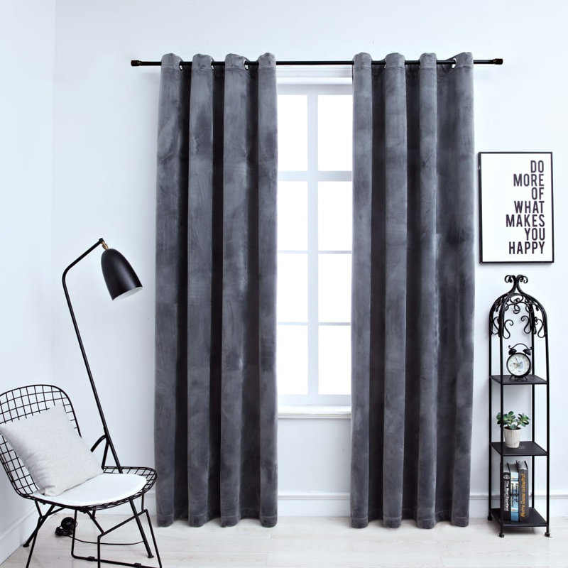 Bertello Velvet Blackout Curtains with Rings, Anthracite, 54" W x 63" L
