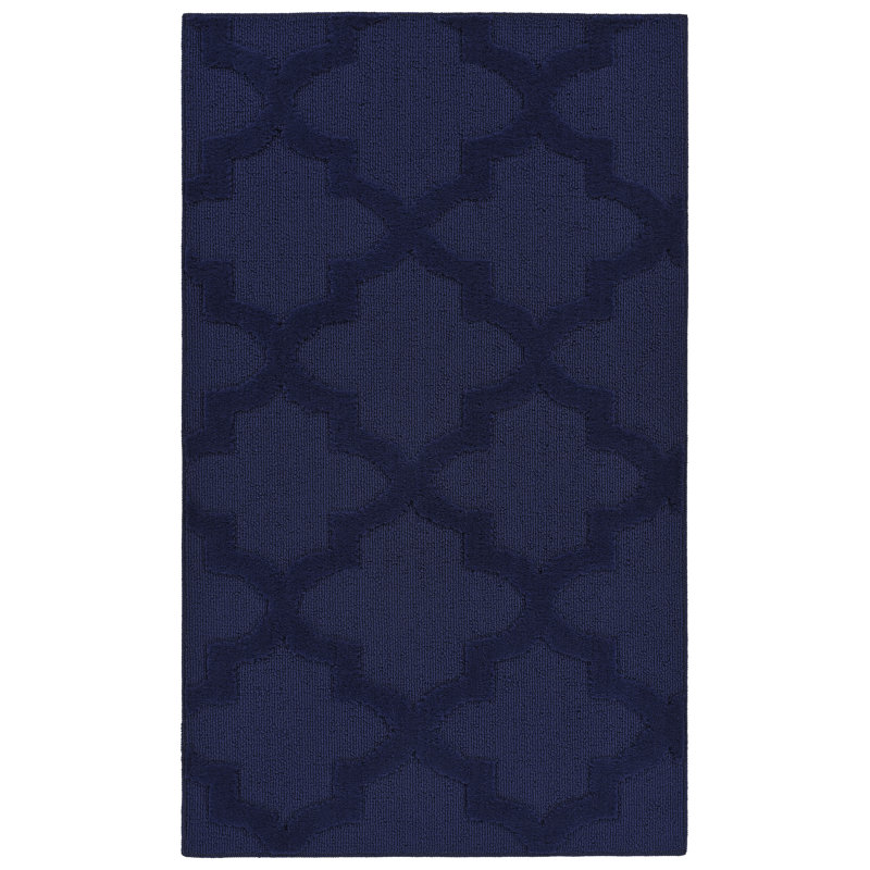 Tapis bleu marine à motif de treillis, Rectangulaire 3 pi x 5 pi
