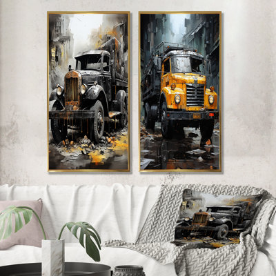 Vieux camion noir - ensemble de 2 impressions sur toile