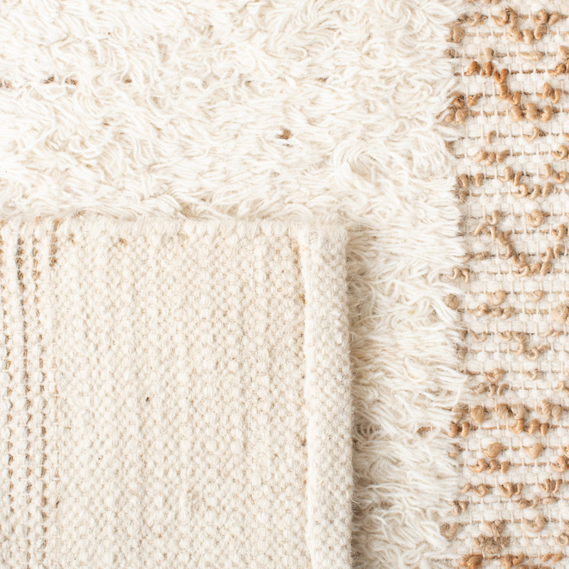 Tapis géométrique en laine / jute / coton tissé à la main Natura en ivoire / naturel, Tapis de couloir 2 pi 3 po x 8 pi