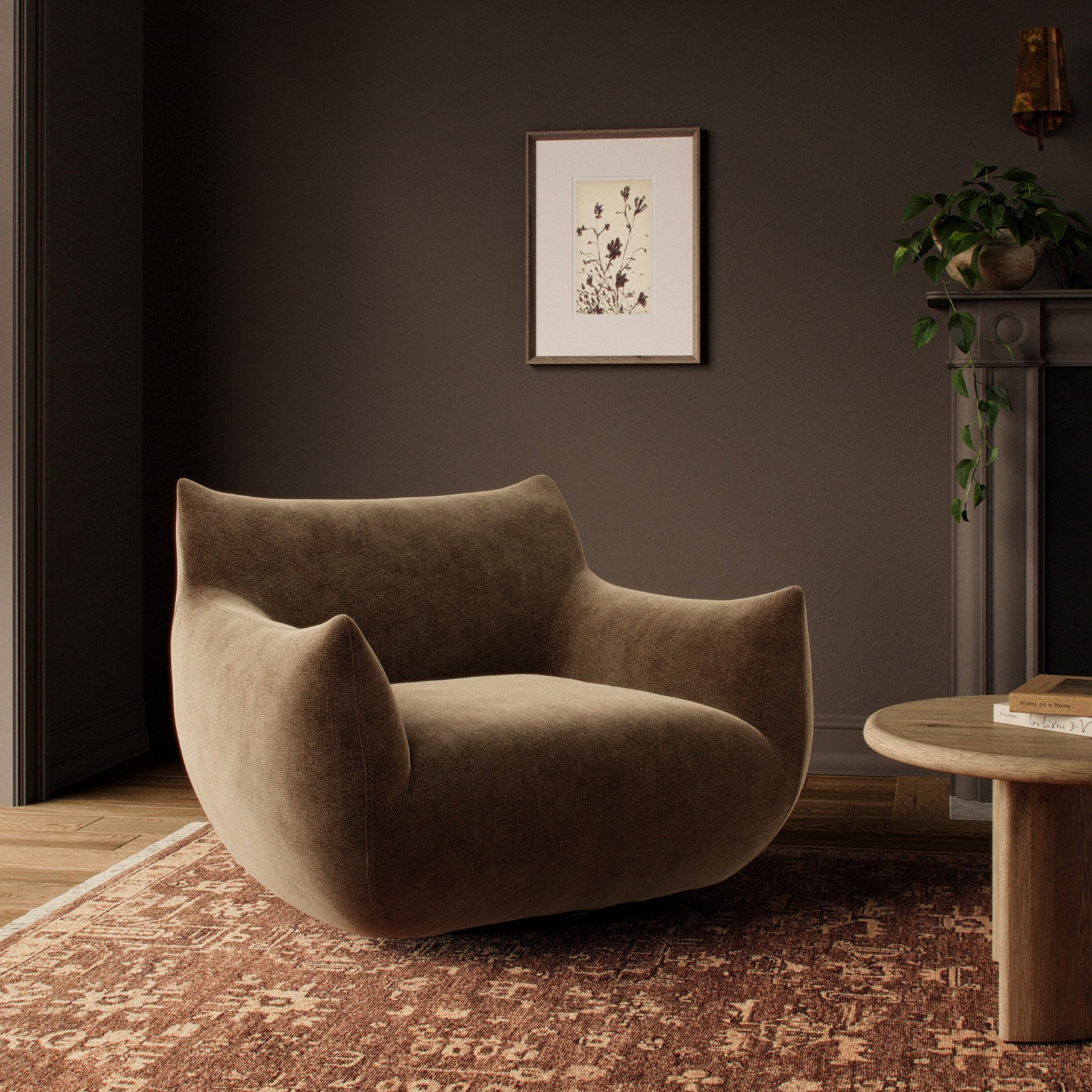 Nowthen Upholstered Swivel Armchair, Altair Mushroom Polyester