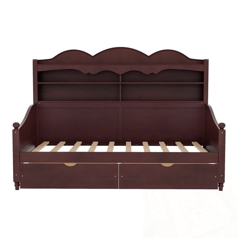 Lit simple Marjorie avec tiroirs de rangement et étagère de tête de lit, Espresso