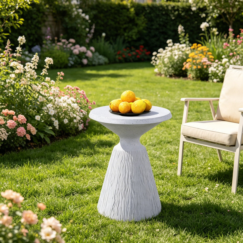 Tables de bout d'extérieur en ciment pour patio, table d'appoint de jardin, petite table d'appoint ronde moderne pour l'extérieur, tabouret de jardin en souche d'arbre pour l'intérieur et l'extérieur