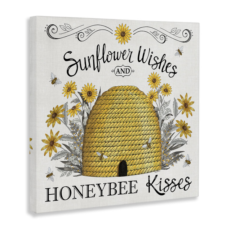 «Sunflower Wishes Honeybee Kisses», art mural sur toile par Elizabeth Tyndall, H 17 po x l 17 po