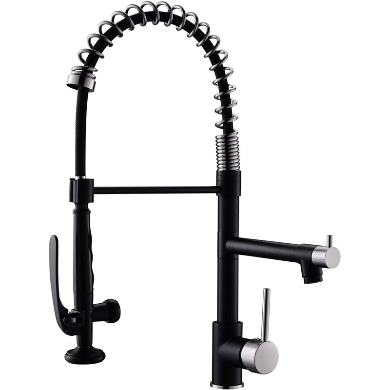 Commercial Kitchen Faucet In Black And Silver - Pull Down, Single Handle, Hot Cold, Ceramic Filler, Stylish Kitchenware Down Contemporary