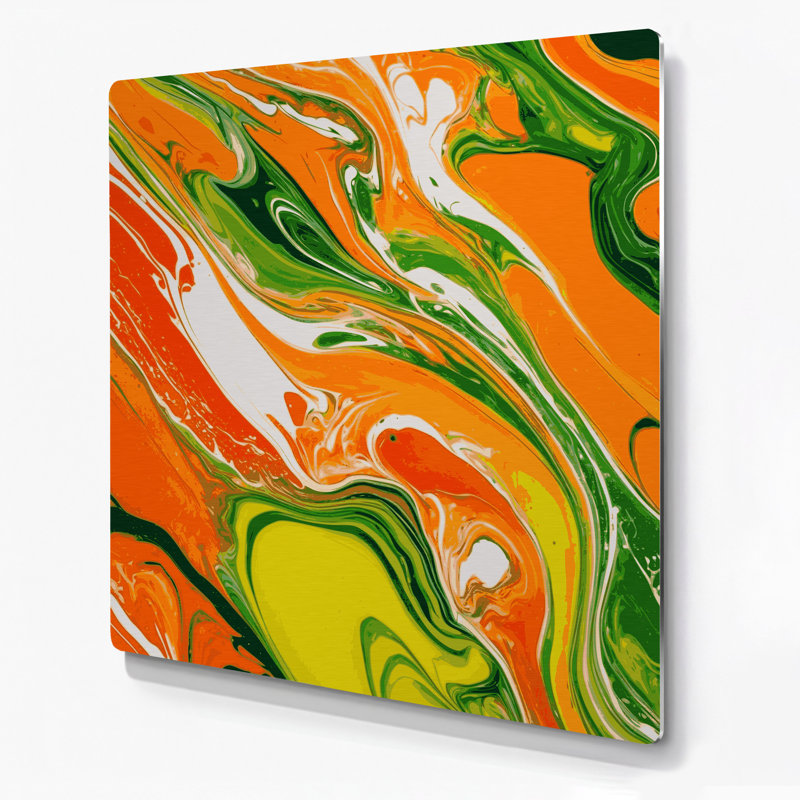 Abstrait fluide, art mural en métal orange 30, H 12 po x l 12 po