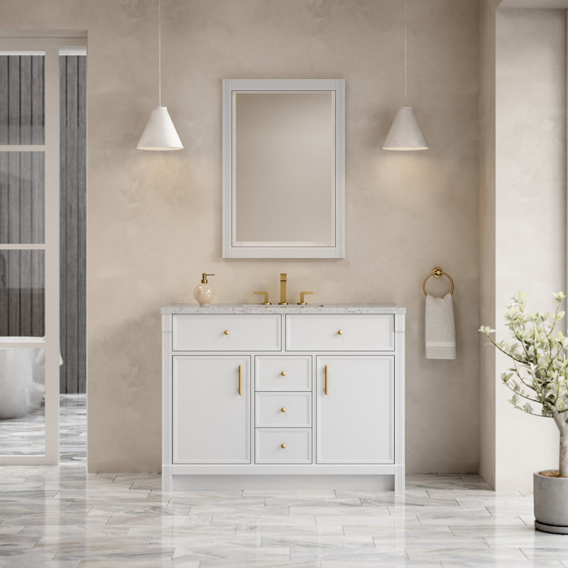 Bellshire 48" W Single Vanity, 48", Eternal Jasmine Pearl Silestone, Bright White