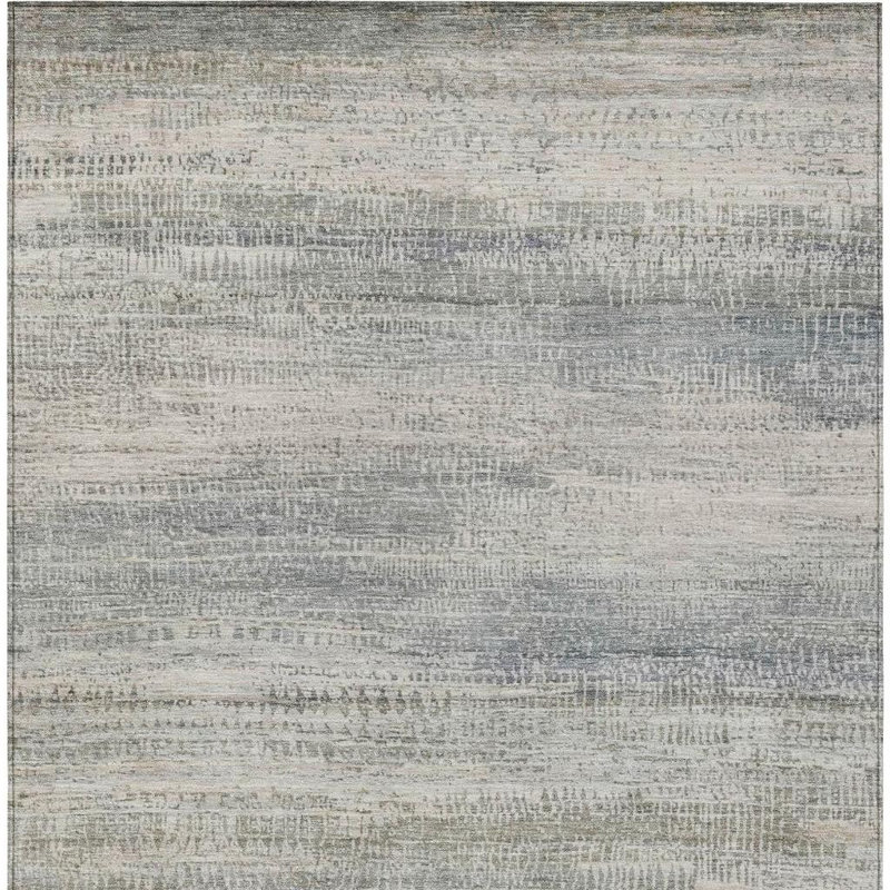 Tapis intérieur lavable abstrait en lin et beige, Rectangle 10' x 14'