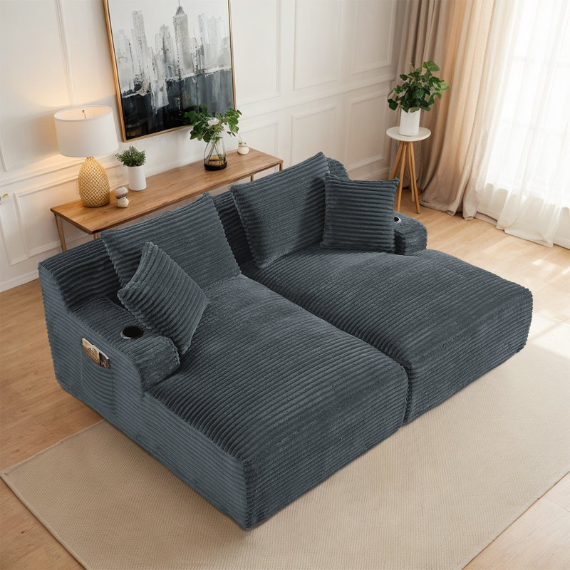 Très grand méridienne Mercer41, H 34 po x l 71 po x L 62 po, Gris