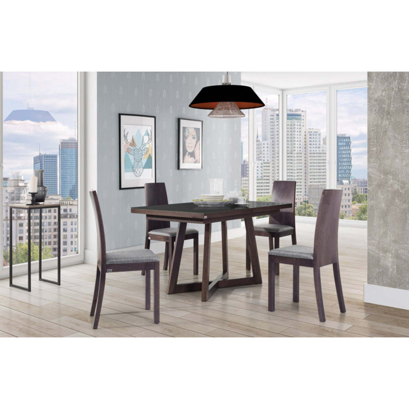 Chamille Extendable Solid Wood Base Dining Table, Black