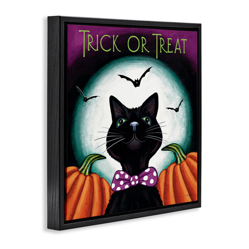 Cadre flottant pour chat Trick Or Friate, design par Elizabeth Tyndall, H 25 po x l 25 po, Cadre flottant noir de jais