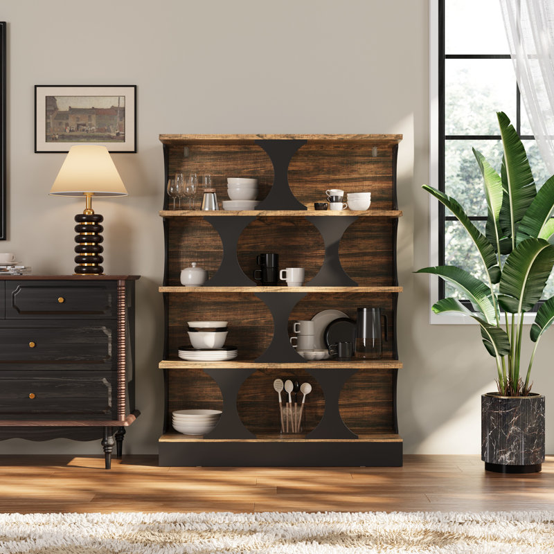 Modern bookcase with 4 shelves, brown, standing shelf with 5 levels, bookcase, multi-tier shelf, living room furniture for living room office bedroom, 110x40x150cm