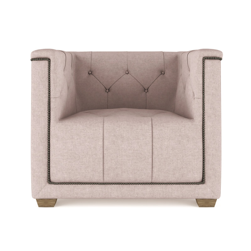 Fauteuil tuxedo Hudson, Patiné, Peluche velours rosé
