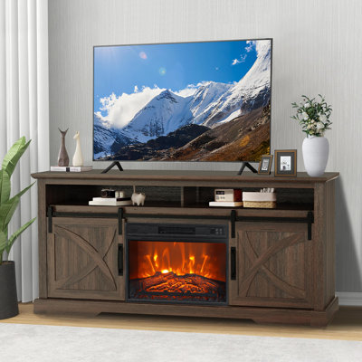 173cm TV Stand, Rustic Farmhouse Media Unit with Sliding Barn Doors, MDF Wood Entertainment Centre for Living Room & Bedroom