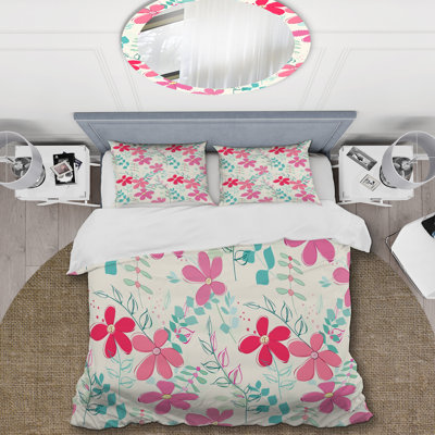 Fleurs roses - Ensemble de housse de couette floral - Polyester en microfibre