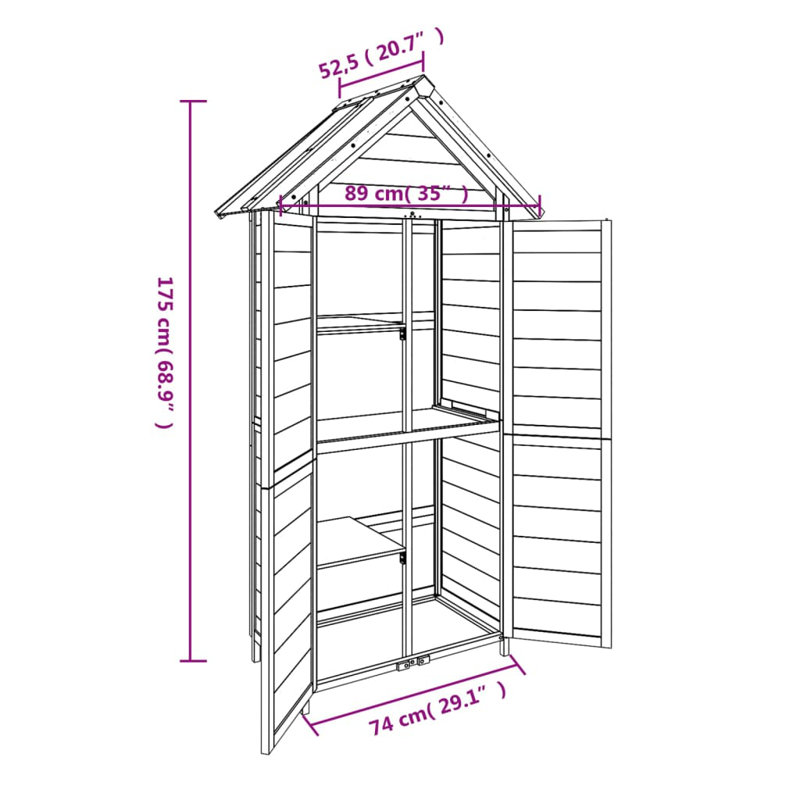 Cacapon 3 ft. W x 1 ft. D Solid Wood Overlap Apex Tool Shed, Brown