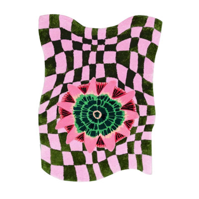 Rio Collection Asymmetric Pink Green Woven Base Modern Decorative Machine Washable Rug