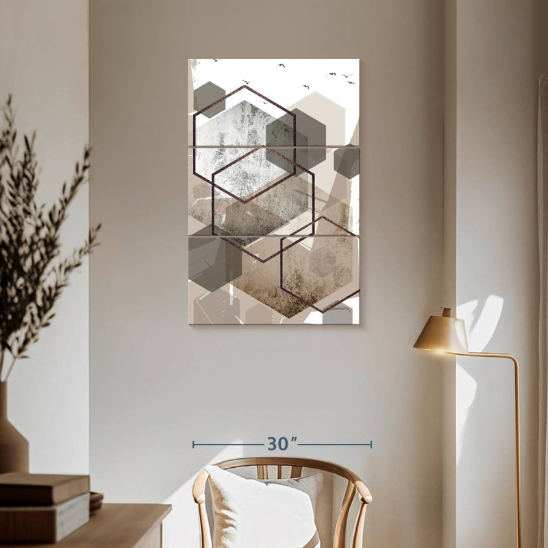 Avery Abstract Hexagons Beige I, 57" H x 36" W