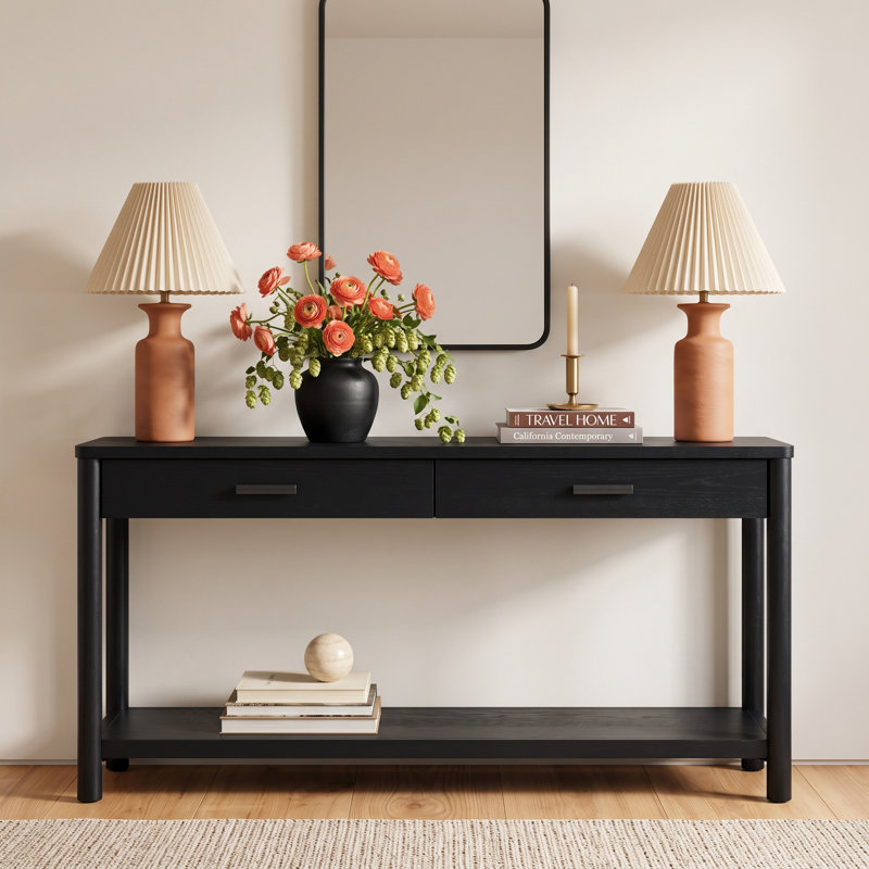 Kaplan Wood 2 Drawer Console Table, Black