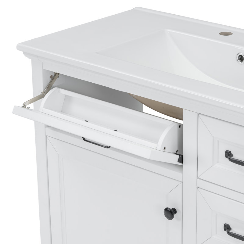36" Bathroom Vanity With Sink,2 Drawers With Slide Rails,2 Tip-Out Drawers And 1 Door, White