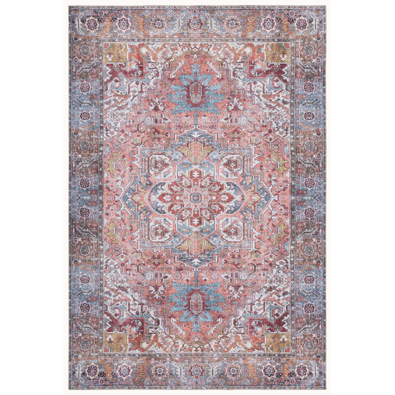Motif oriental rétro lavable en machine 600 Heriz Vintage Tapis d'intérieur de style rétro, Rectangle 7 pi 6 po x 9 pi 6 po