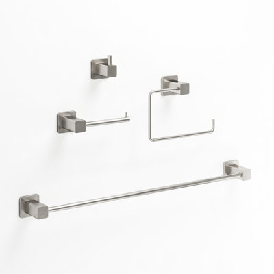 Ensemble de quincaillerie de salle de bain en nickel brossé 4 pièces VIGO Meridian avec porte-serviettes 24 po, porte-papier hygiénique, porte-serviettes et crochet